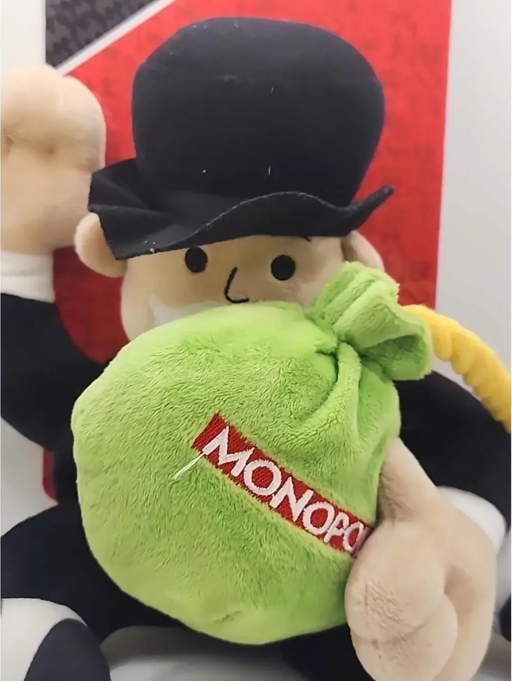 🔥Hasbro Mr. Money bags Monopoly Dog Toy Plush with Squeaker & Crinkle Rope Tug
